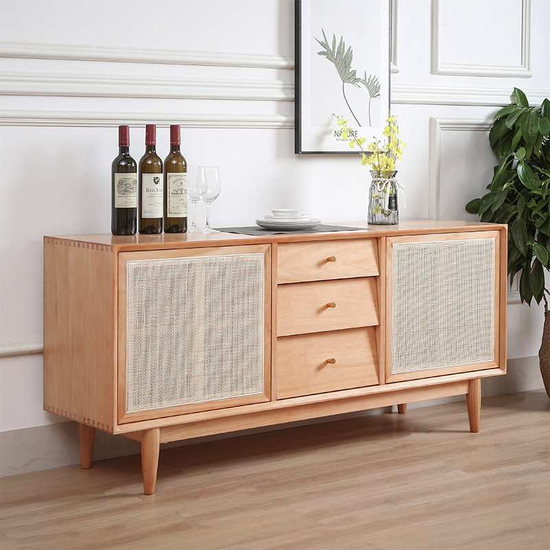 Nordic Solid Wood Vine Chic Dining Cabinet Living-room Multifunctional Storage High Cabinet Containing Dining Cabinet Day Style Minima Tea Water Cabinet