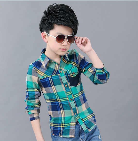 Áo sơ mi kẻ sọc 6 trẻ em 7 áo 8 tay dài 9 bé trai 10 bé trai cotton 5 áo 4 phiên bản Hàn Quốc 15 tuổi 12 áo sơ mi hàn quốc