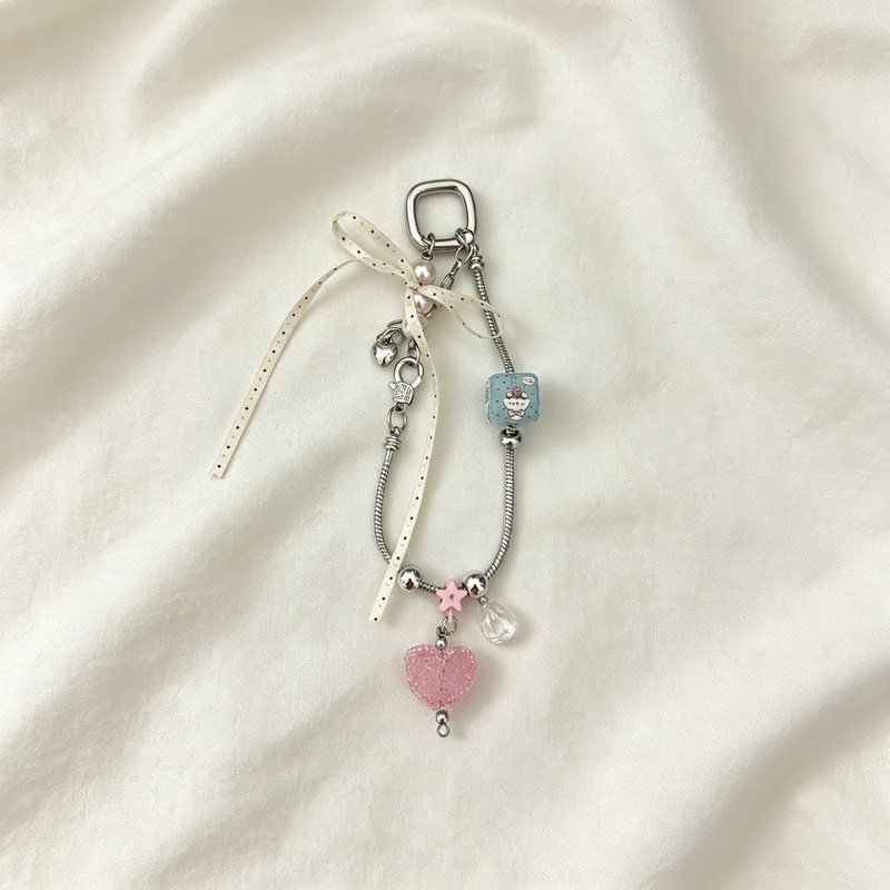Mobile Phone Chain for Girls, Pink Heart Bow Snake Bone Chain, Ccd Short Lanyard, Bag Phone Chain, Keychain Accessories