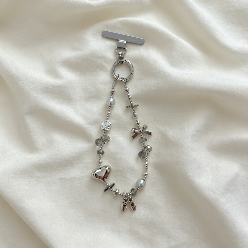 Mobile Phone Chain Student Silver Bow Heart Ballet Shoes Ccd Lanyard Bag Mobile Phone Chain Keychain Accessories