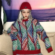 Ins net áo len đỏ nữ Harajuku bf gió retro nặng craft jacquard lỏng dài nam và nữ dệt kim áo khoác thủy triều