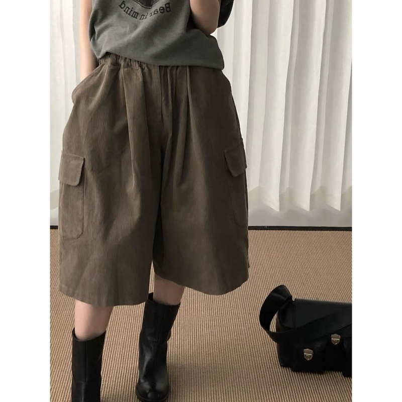 8.27/ "This Season's Favorite Pants: Autumn American-Style Corduroy Workwear with Pocket Design, Oversized Loose Casual Mid-Length Pants