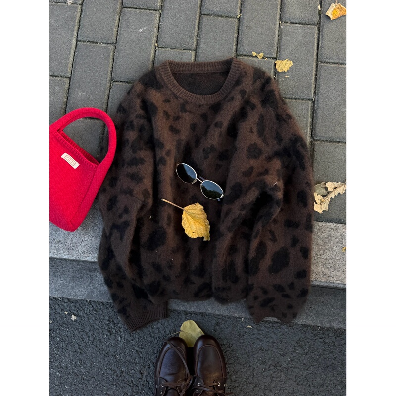 10.14/ "Caramel Cheetah" Zhang Ying's Home ~ 90% Sheep Wool, 5% Cashmere, 5% Mulberry Silk Leopard Print Sweater