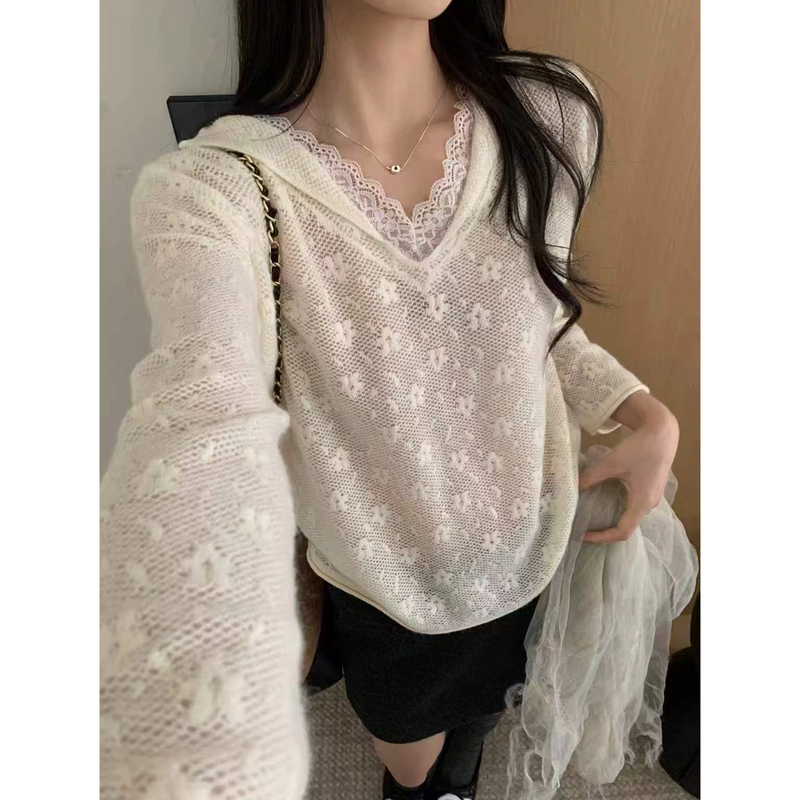 9.17/“Flower Bud” Gentle and Feminine ~ Exquisitely Designed Lace Trimmed Lapel Flower Water-Soluble Wool Blouse 9.17/“Flower Bud” Gentle and Feminine ~ Exquisitely Designed Lace Trimmed Lapel Flower Water-Soluble Wool Blouse