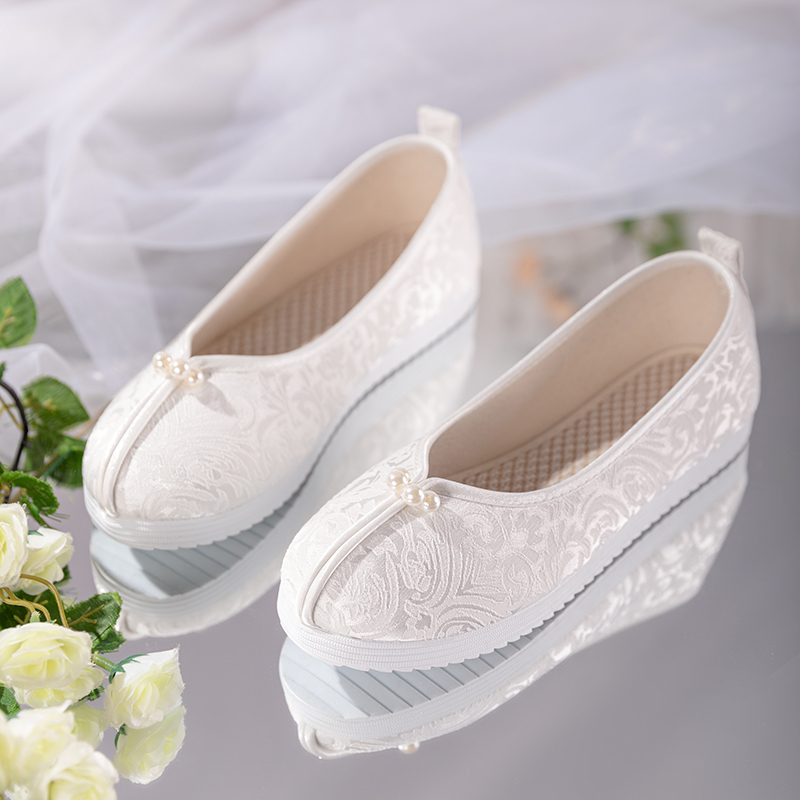 Han Dynasty Shoes, Women's Antique Embroidered Shoes, Round Toe, Elegant Horse Face Cloth Shoes, Original Costume Shoes, Palace Ancient Shoes, Flats Soles