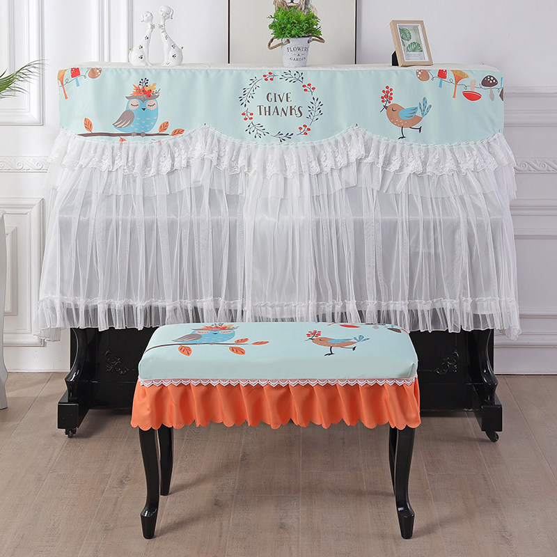 (Piano Cover Dust Cover) New Piano Cartoon Lace Cover Piano Half Cover Full Cover Middle Opening Design Piano Cover