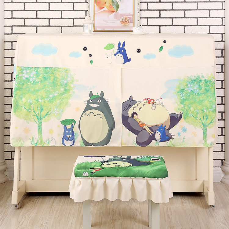 Modern Korean minimalist piano cover cartoon piano half cover Totoro piano dust cover in the open design playing the piano does not take