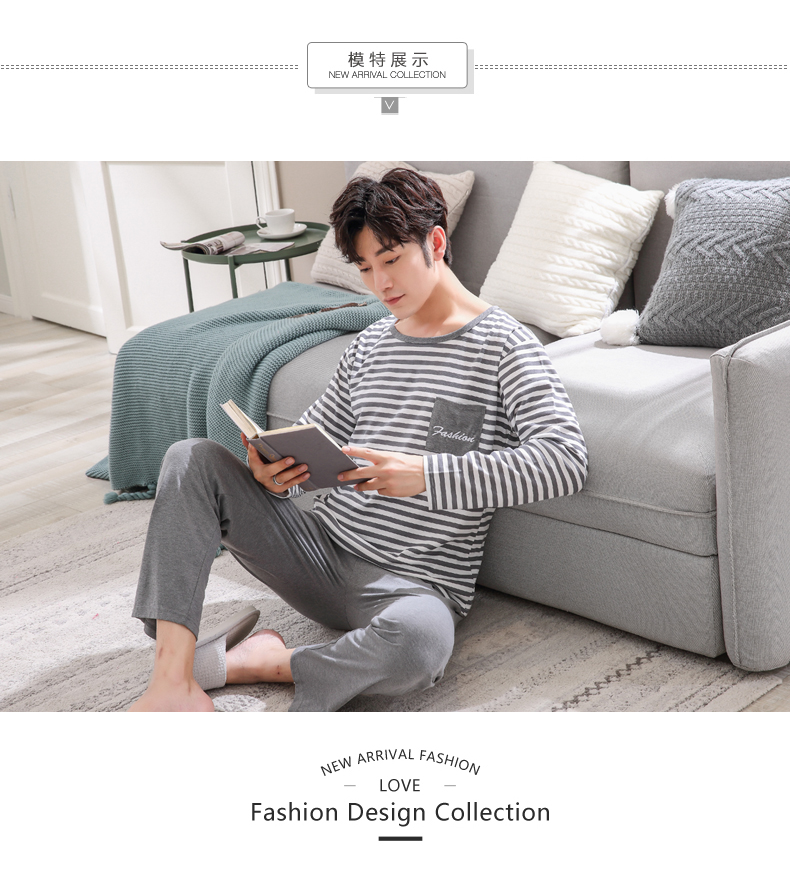 Đồ ngủ nam bằng đất mùa thu cotton dài tay thanh niên nam giới thanh niên có thể mặc mùa xuân và mùa thu nhà phù hợp với dịch vụ đồ bộ nam đẹp