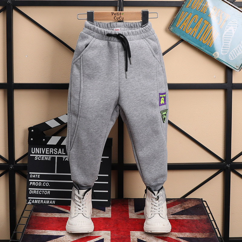 Boys' pants thin medium and large children's sweatpants 2021 new foreign trend spring and autumn children's wear plus fleece sweatpants