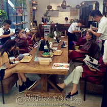 Solid wood dining table and chair combination boss table tea table office meeting computer table simple modern solid wood tea table table