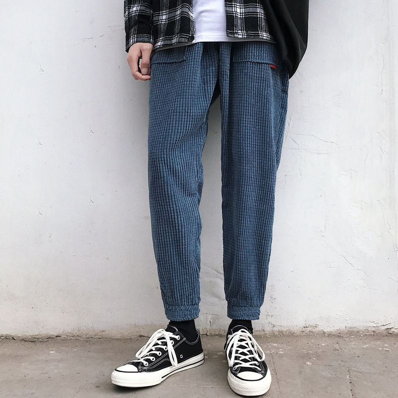 Pants Mens autumn and winter corduroy pants mens casual pants Solid color student beam feet slim fit sports Harlan small feet pants