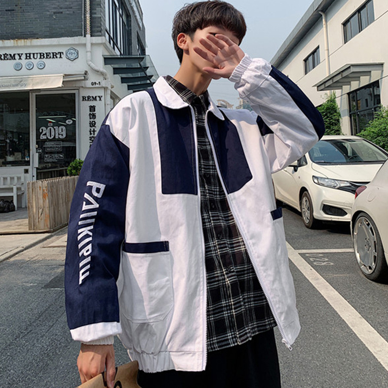 Baseball jacket mens tide brand color students Korean version of the bomber jacket mens tide spring and autumn handsome loose couple trend