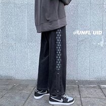 Straight Drum Jeans Man 2022 Spring Autumn Pants Trendy 100 Hitch Ride Chains High Street Long Pants Loose Pendant Sensation