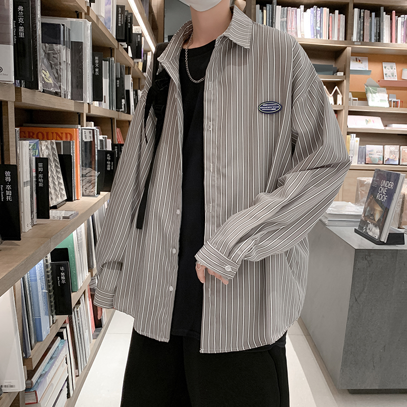 Spring and Autumn Long Sleeve Shirt Boyingday Living Strip Shirt Students Loose Trend and Costume