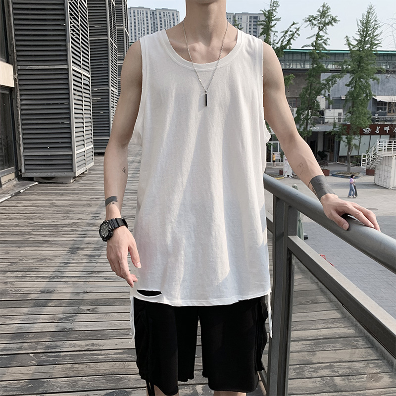 European and American High Street hit bottom vest men loose with no sleeves T-shirt laminated wearing damp hip-hop Hip Hop summer