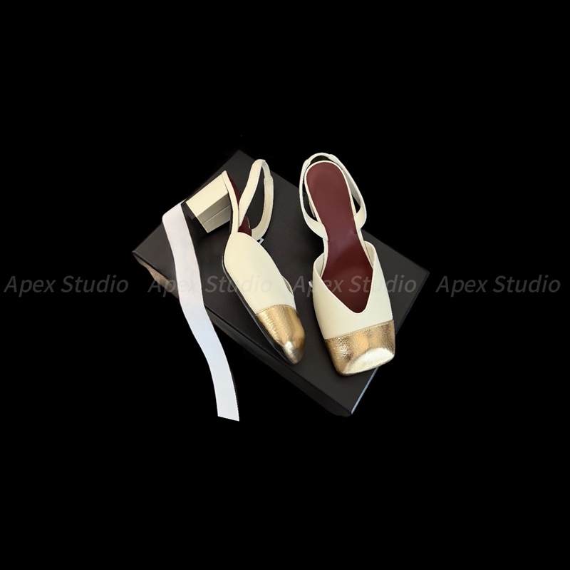 Apex French-Style Color-Blocked Chunky Heel Sandals for Women, Square Toe, Elegant and High-End Feel, Comfortable High Heels with Back Strap