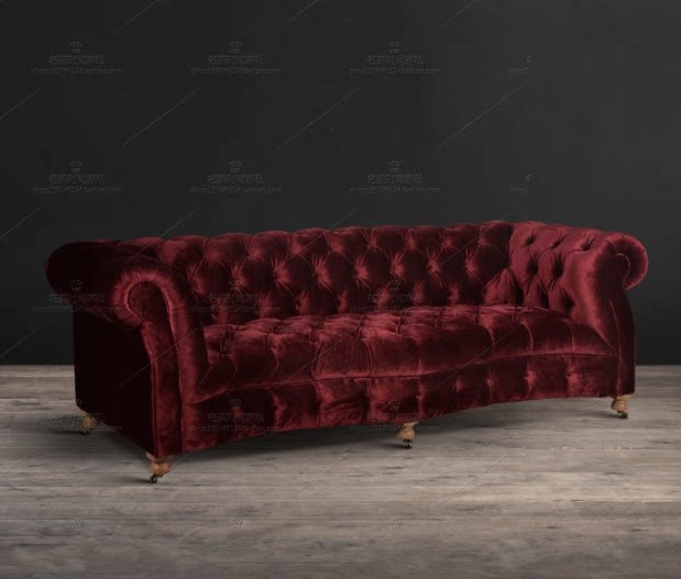 American fashion velvet dark red fabric sofa Hong Kong style rear living room fashion special-shaped combination designer sofa chair