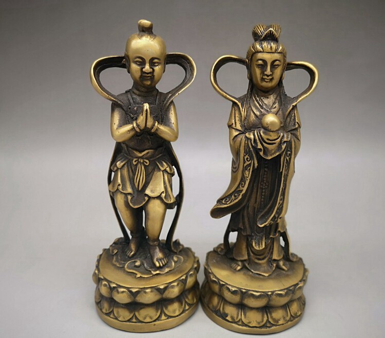 Retro Pure Brass Brass Boy Boy Boy Boy Couple Standing Like Bronze Statue Golden Boy Jade Woman Wedding Decoration Home Swing Piece