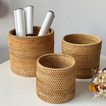 Rattan hand-woven coffee table desktop painting bucket living room bedroom study study four treasures storage painting bucket trash can