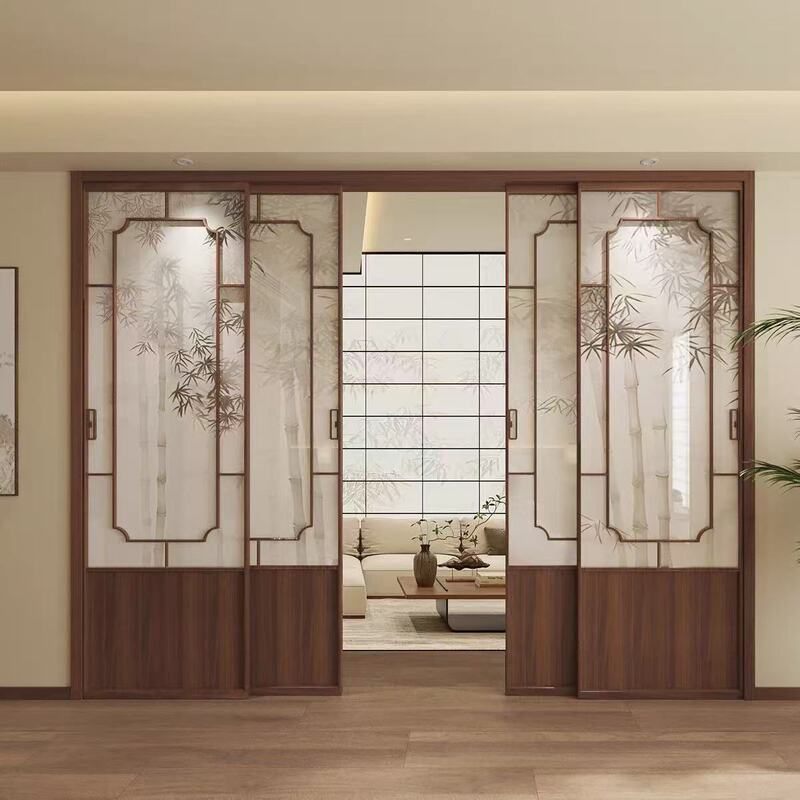 Song-Style Aesthetics, New Chinese-Style Three-Link Kitchen Sliding Door, Hanging Rail Door, Glass Sliding Door, Aluminum Alloy Balcony Partition Door