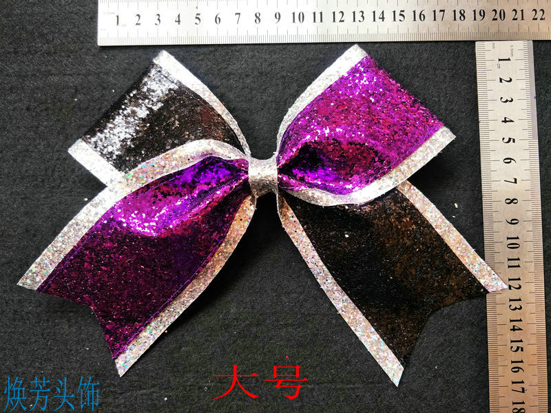 Purple Black & White Fluorescent Green Cheerleading students competitive Athletic Competition Shiny Slice Butterfly Knot Headwear Hair Accessories