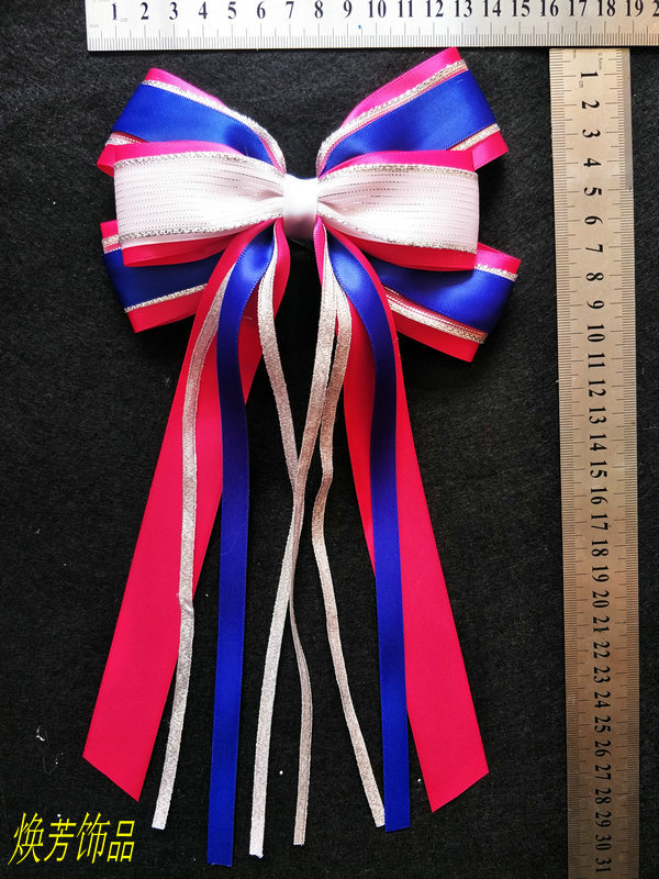 Jazz flower ball cheerleading fitness playground Gymnastics School competition Dance Head floral headgear Hair Accessories Hair-Red Blue and White