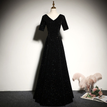 Black Evening Gown Dress Lady Banquets 2022 new temperament Ehime Annual Meeting Gas Field conductor Thin Stars Empty Tandem Dress