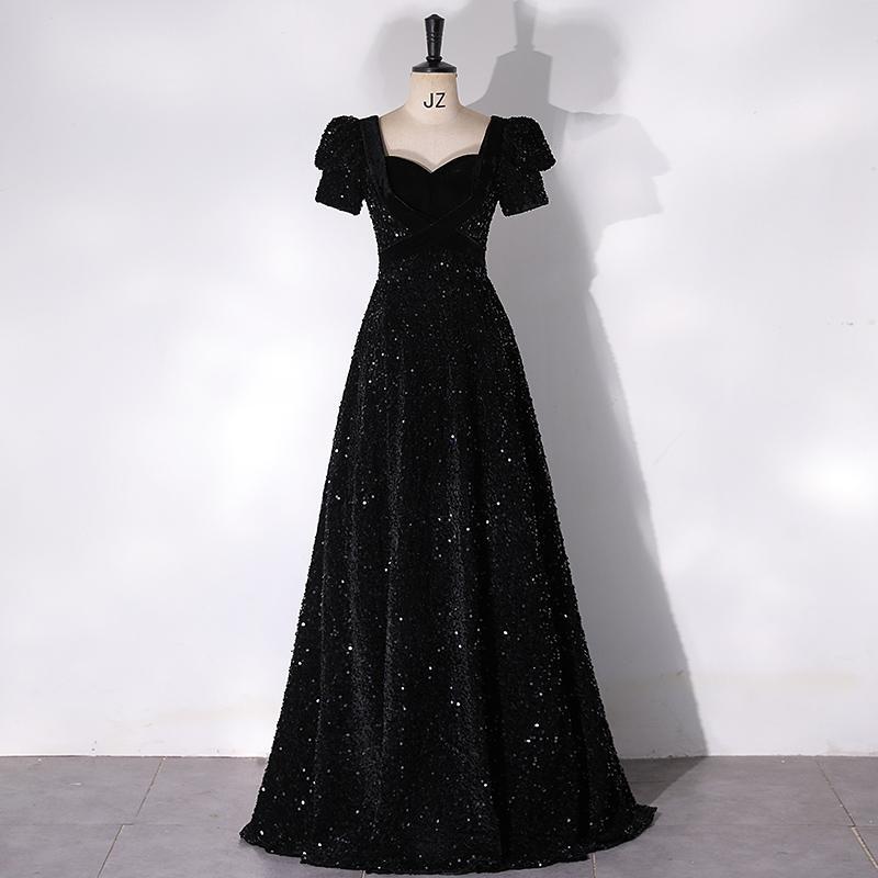 Black Evening Dress Slimming High-End Elegant Socialite Art Exam Coming-Of-Age Ceremony Piano Performance Conductor Host Female