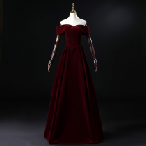 Toast to the bride 2022 new wine red dress noble and elegant with a slim and slim engagement dress