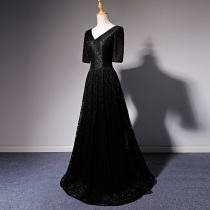 Black evening dress female 2021 new banquet dignified atmosphere chorus performance suit long section host conductor autumn