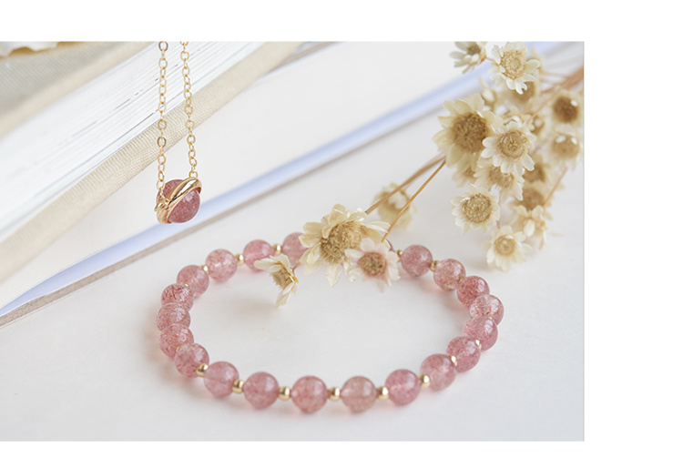 Dâu tây tự nhiên pha lê bracelet nữ Hàn Quốc phiên bản của cá tính đơn giản hồng pha lê lừa peach chuyển hạt bracelet món quà sinh nhật