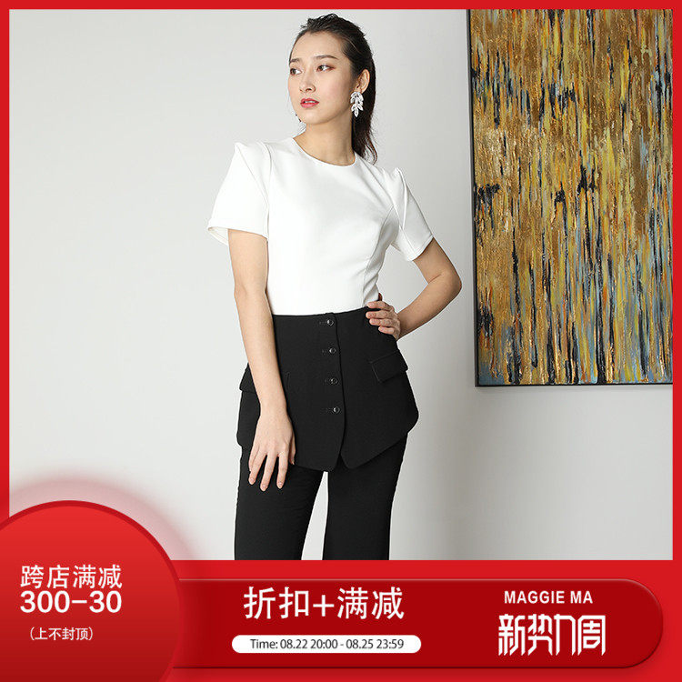 MAGGIE MA Ma Qian New Pine Black T-Shirts Chains Chauded Short Minor Crowdblouse Commute 443S