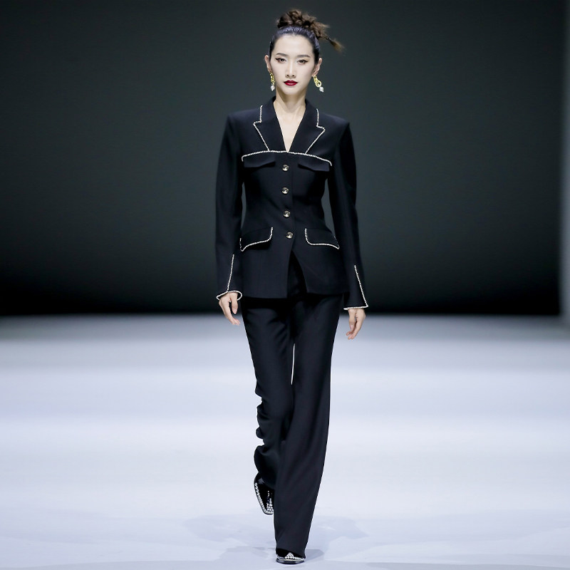 Workplace elite MAGGIEMA Ma Qian Light Extravagant Brands High Waist Microlasera Superior Black Commuter Suit Trousers
