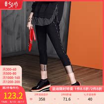 European station black pants womens 2021 spring new mesh stitching pencil pants cropped pants casual pants womens pants