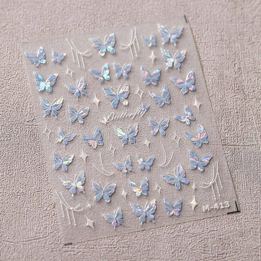 Shell Light Blue Butterfly Nail Stickers New Trendy Popular Style Broken Effect Purple Butterfly Beautiful Nail Stickers