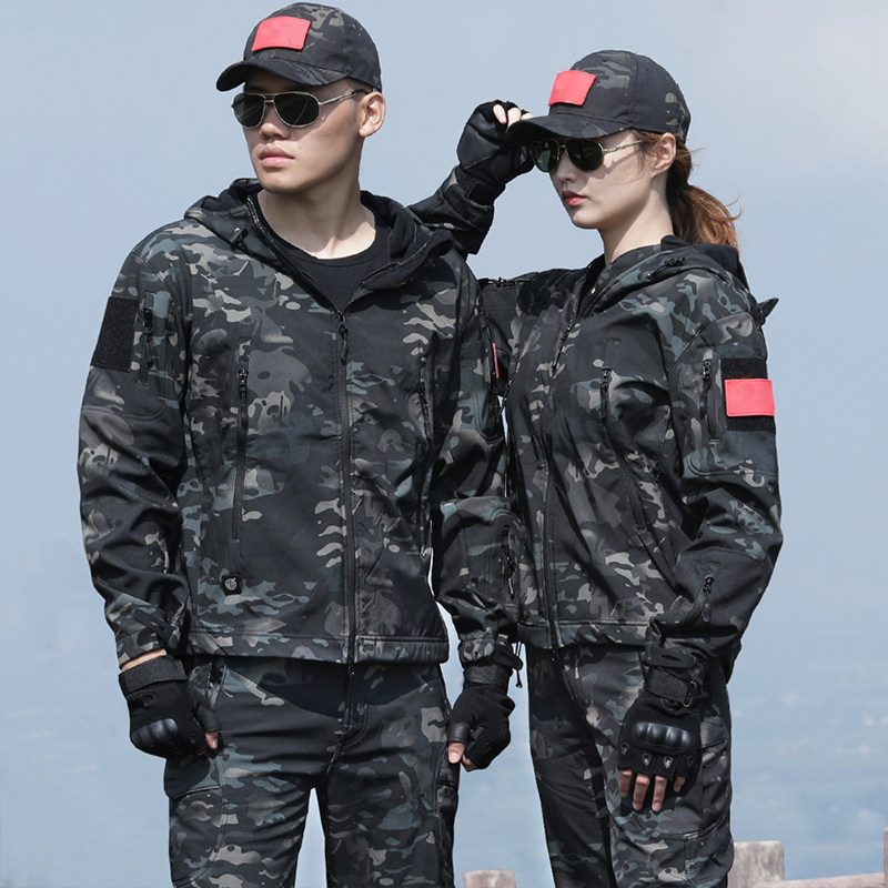 Military fan tactical coat men windshirt plus velvet sub-outdoor waterproof python camouflage suit