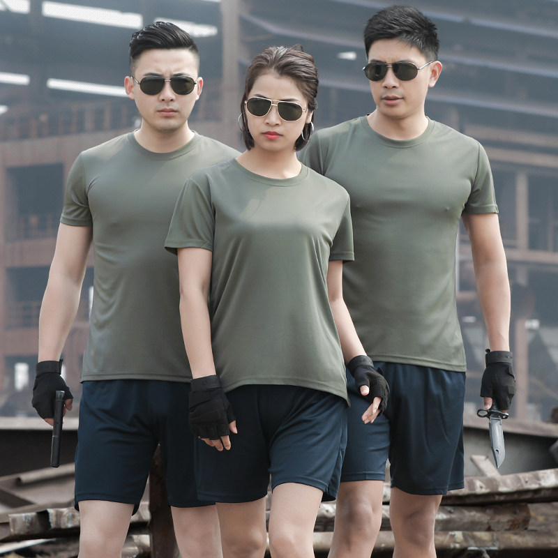 Workout suit short sleeves set men's T-shirt summer quick-drying shorts workout clothes breathable outdoor round leader fan t-shirt