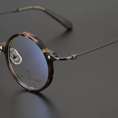 Japanese art glasses frame pure titanium handmade round frame size face men and women can be equipped with myopia anti blue light retro tortoiseshell