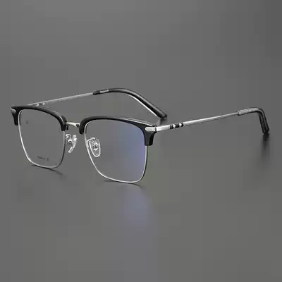 Pure titanium glasses frame retro half-box eyes big face myopia men and women with degree plate anti-Blue Black