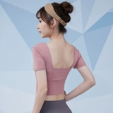 Эластичная летняя одежда для йоги, сексуальный спортивный топ с чашечками для тренировок для спортзала, в обтяжку, для бега, короткий рукав