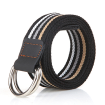 Canvas Belt Mens belt female Korean version of Joker Youth Double Ring Buckle Jeans with Military Training Student cloth Tide