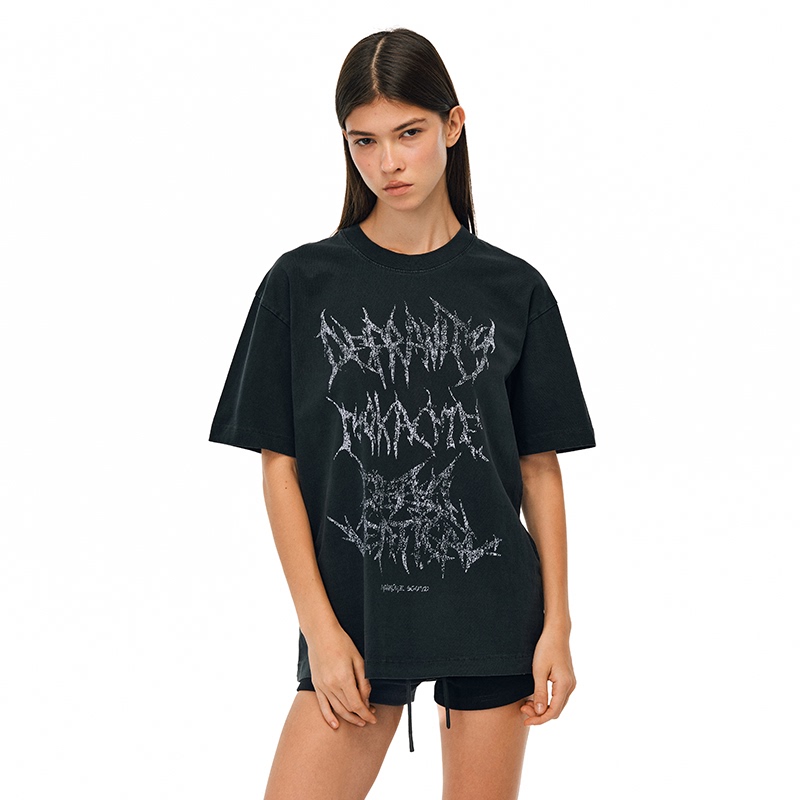 Mokacme Retro Salt-Washed Vintage Metal Band Font Print Pure Cotton Short-Sleeve T-Shirt Trendy Unisex Mokacme Retro Salt-Washed Vintage Metal Band Font Print Pure Cotton Short-Sleeve T-Shirt Trendy Unisex