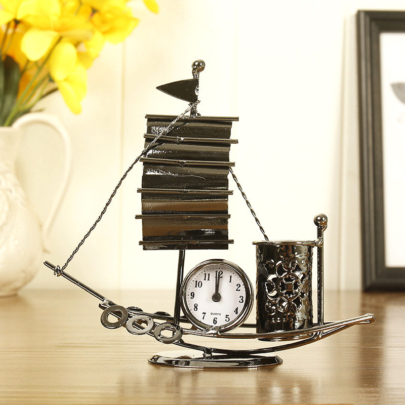 Creative Metal Craft Gift Pendulum SAILING STYLING CLOCK PEN HOLDER MULTIFUNCTION PENDULUM STUDENT GIFT BOOK HOUSE SWING PIECE ALARM CLOCK