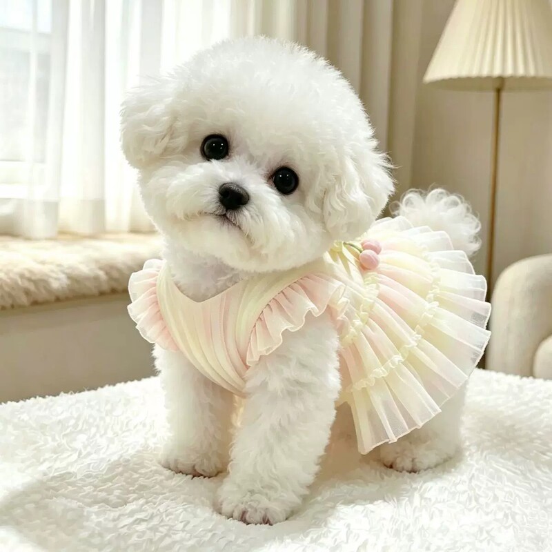 Teddy Summer Thin Clothing for Small Dogs, Stylish and Cute Gradient Color Princess Dress for Pets, Bichon Frise Small Puppies