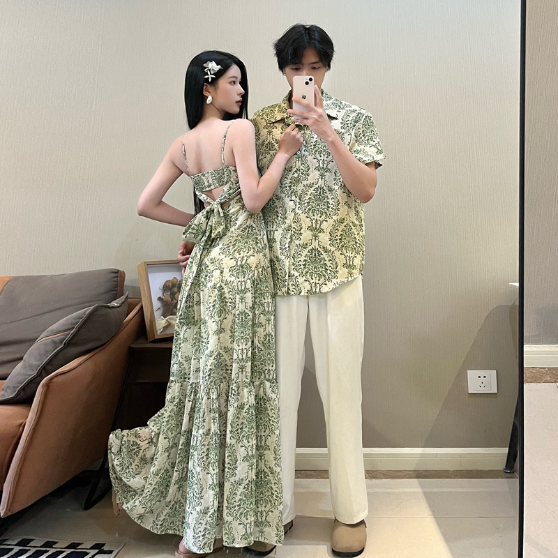 Couple Outfits 2026 New Summer Short-Sleeved Shirts, Unique and Non-Repetitive Dresses, Vacation Style Long Skirts, One Dress One Outfit