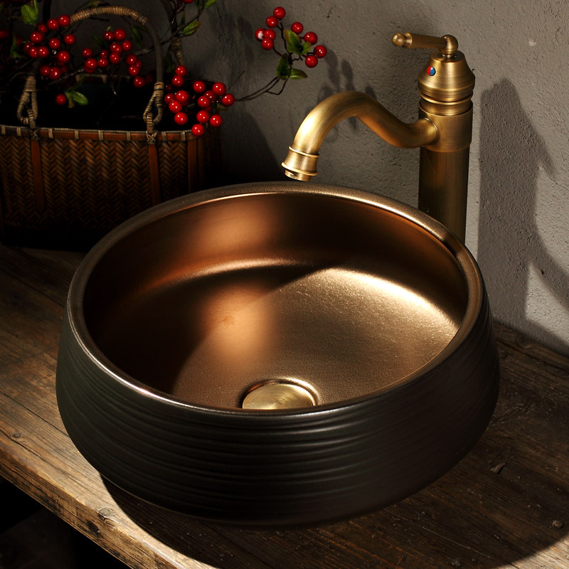 Ceramic Stage Basin Basin Basin Basin Balcon Basin Toilet Household Balcon Retro Black Gold