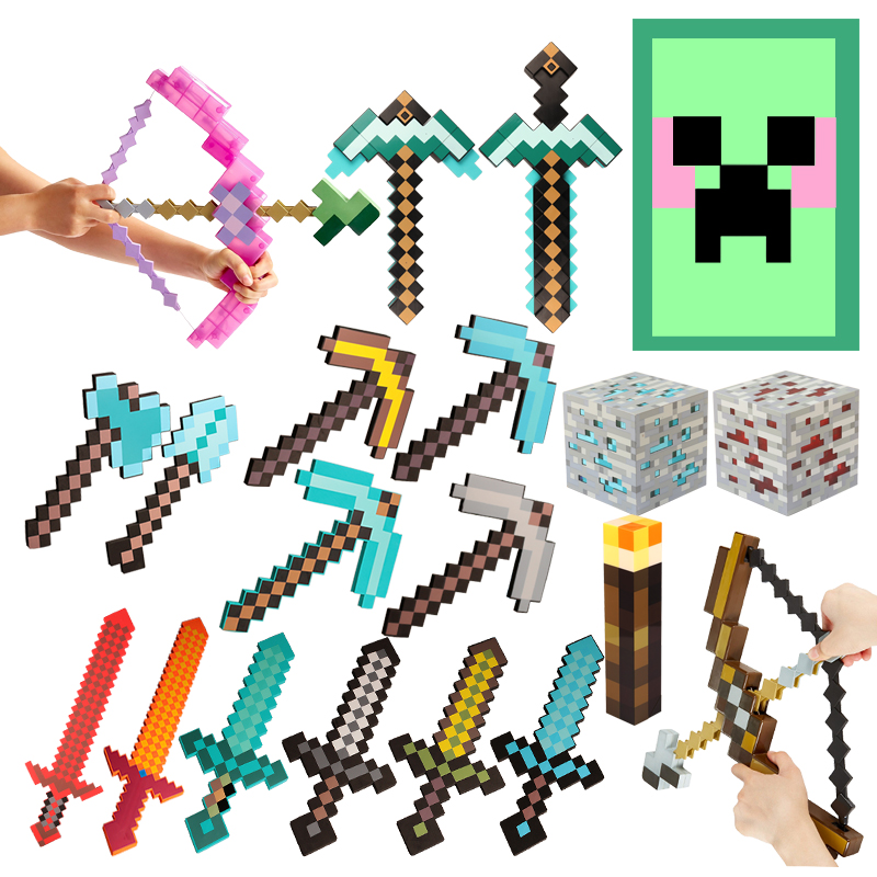 My World Diamond Sword Play Prop Model Can Launch the Torch Arrow Sword Pixel Shield Children's Toy