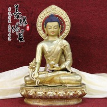 High-end boutique imported Nepal pure handmade copper full gilt exquisite carved medicine Buddha statue height 40cm