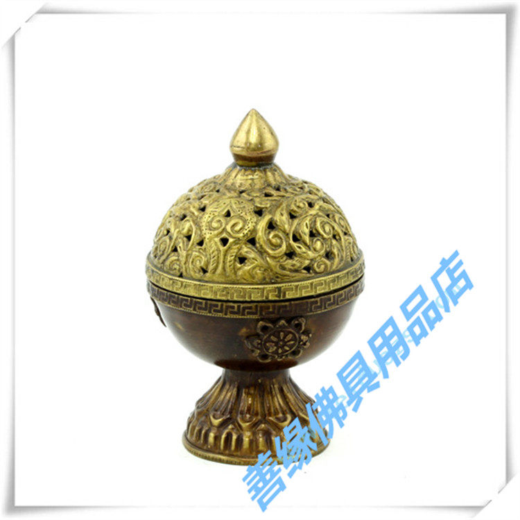Tibetan Buddhism Import Nepal boutique red copper hanging hanging type hollowed-out burning incense stove Incense Stove