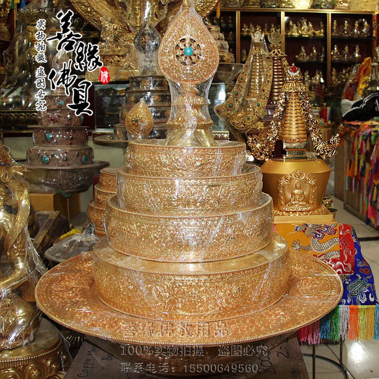 High-end boutique Nepali pure hand large work sculpture flower red copper full-time gold Manzamanda disc for a depository dish 55cm